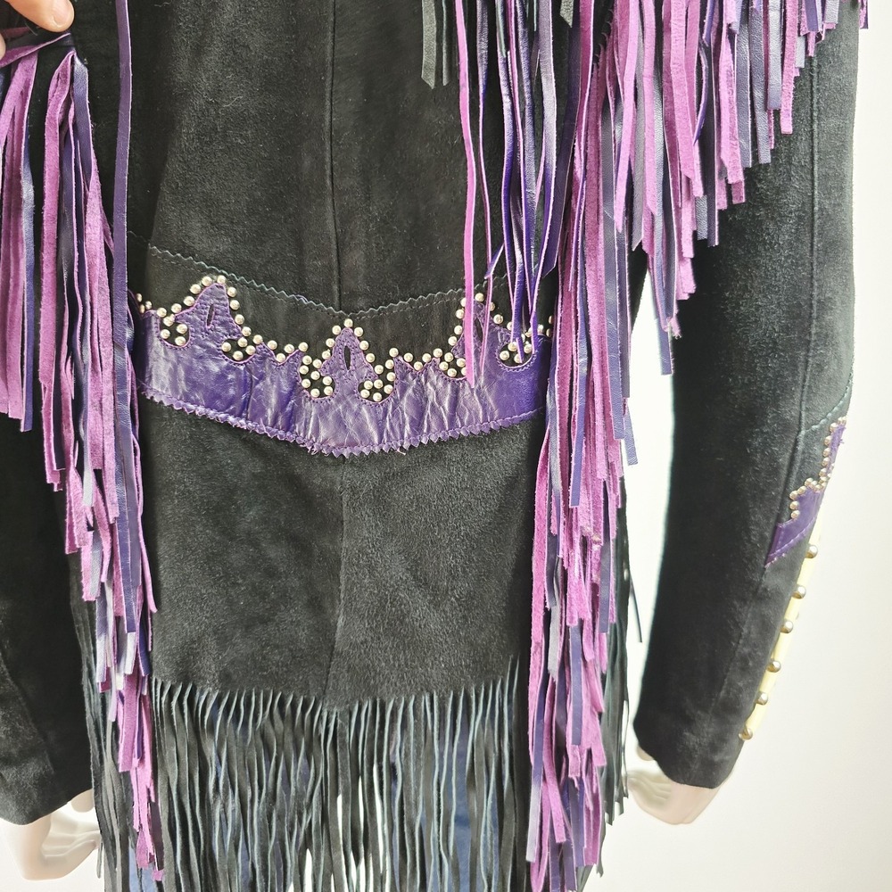 Leather Gallery Western Fringe Suede Jacket Cowgirl Southwest Beaded Size M Snap - Picture 13 of 15